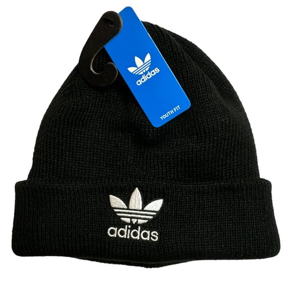 ADIDAS Youth Original Trefoil Black Beanie Hat NWT - Picture 1 of 5